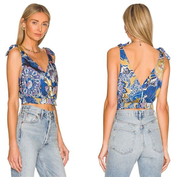 Intimately Free People Floral Weekend In Montauk Top In Ocean Combo S - Picture 1 of 9